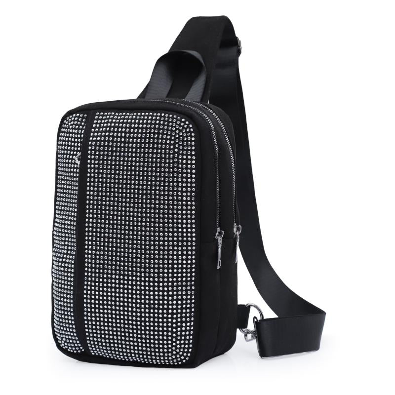 Rhinestone Sling Bag Square Chest Bag Pocket Crossbody Bag Purse