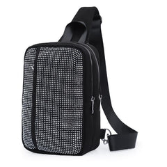 Rhinestone Sling Bag Square Chest Bag Pocket Crossbody Bag Purse