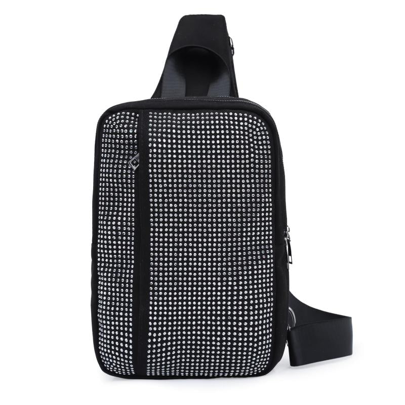 Rhinestone Sling Bag Square Chest Bag Pocket Crossbody Bag Purse