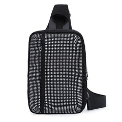 Rhinestone Sling Bag Square Chest Bag Pocket Crossbody Bag Purse