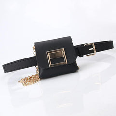 Metal Chain Belt Waist Bag PU Leather Casual Shoulder Bag