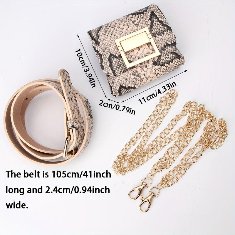Metal Chain Belt Waist Bag PU Leather Casual Shoulder Bag