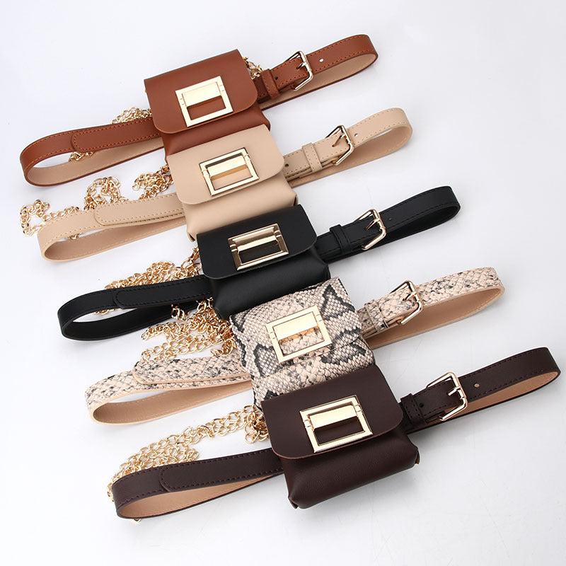 Metal Chain Belt Waist Bag PU Leather Casual Shoulder Bag