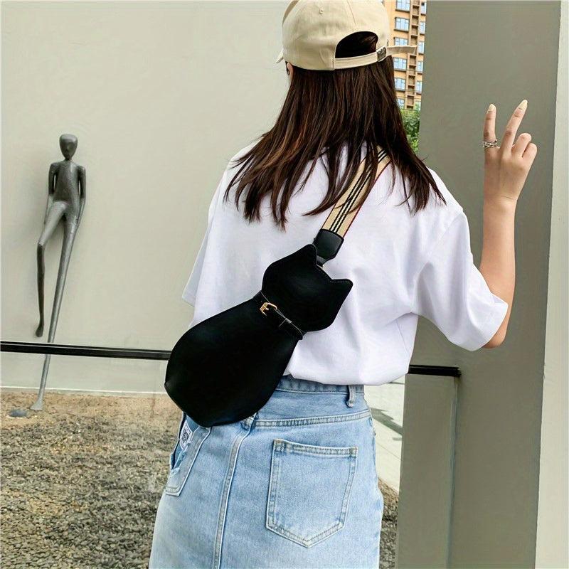 Cat Chest Bag PU Leather Waterproof Adjustable Strap Crossbody Bag