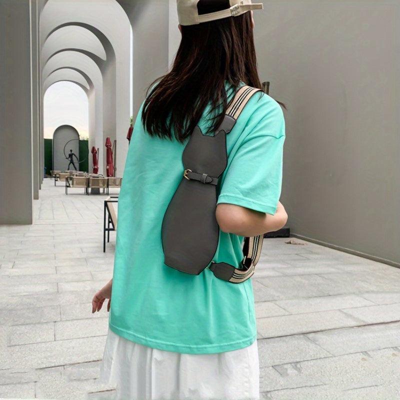 Cat Chest Bag PU Leather Waterproof Adjustable Strap Crossbody Bag