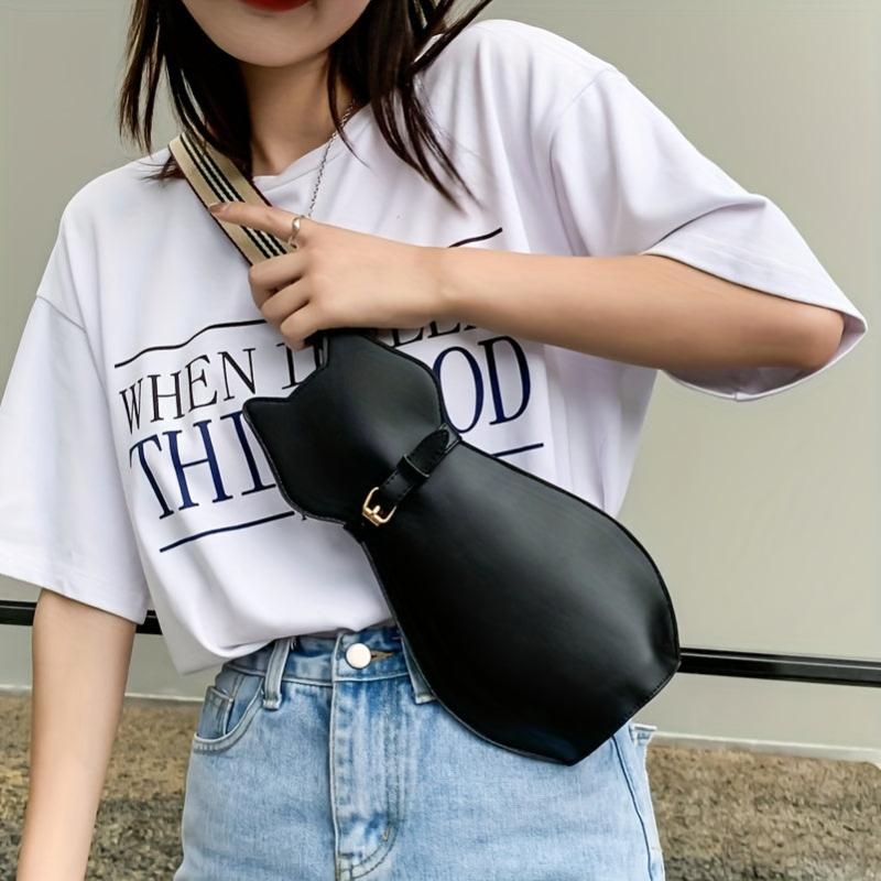 Cat Chest Bag PU Leather Waterproof Adjustable Strap Crossbody Bag