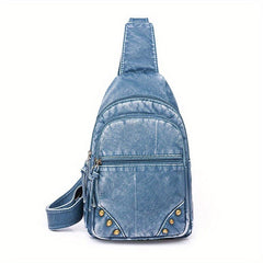 Retro Studded Sling Backpack Crossbody Bag PU Leather Chest Purse