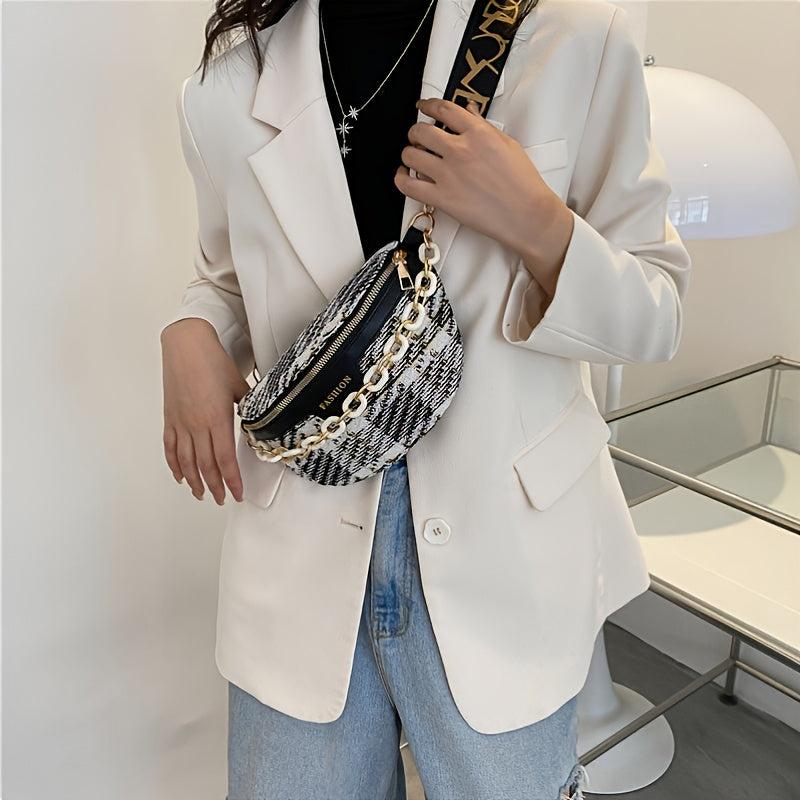 Chain Decor Fanny Pack Waist Bag with Adjustable Strap Women's Chest Bag