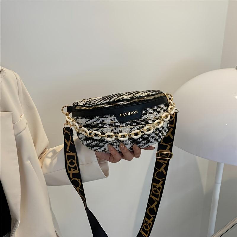 Chain Decor Fanny Pack Waist Bag with Adjustable Strap Women's Chest Bag