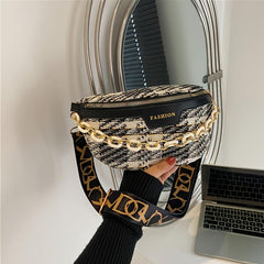 Chain Decor Fanny Pack Waist Bag with Adjustable Strap Women's Chest Bag