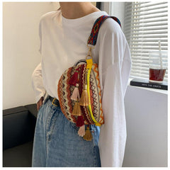 Geometric Pattern Tassel Waist Bag Vintage Braided Chest Purse
