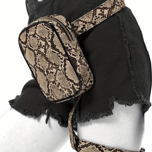 Snakeskin Pattern Thigh Bag Y2K Goth Fanny Pack Leg Purse