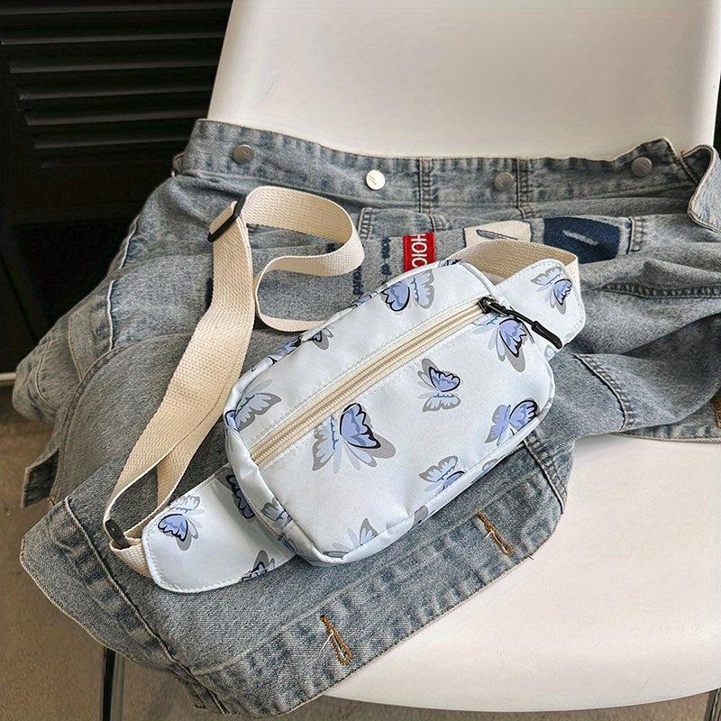 Butterfly Print Durable Chest Bag Nylon Versatile Fanny Pack Zipper