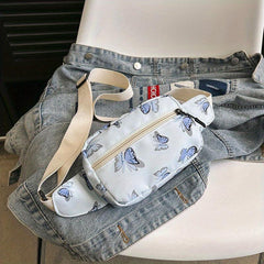 Butterfly Print Durable Chest Bag Nylon Versatile Fanny Pack Zipper