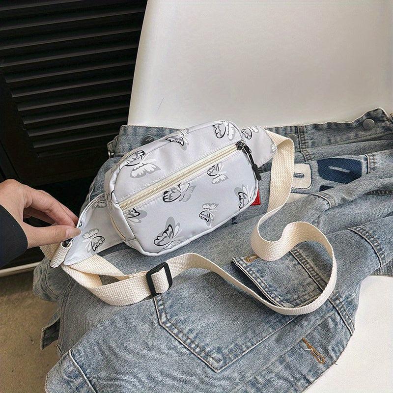 Butterfly Print Durable Chest Bag Nylon Versatile Fanny Pack Zipper