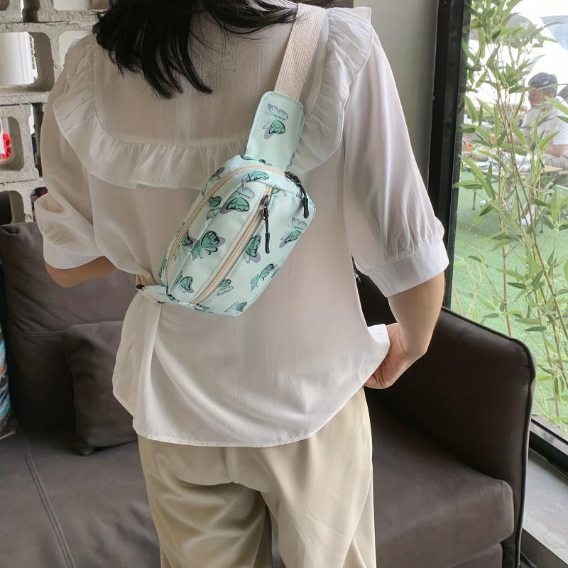 Butterfly Print Durable Chest Bag Nylon Versatile Fanny Pack Zipper