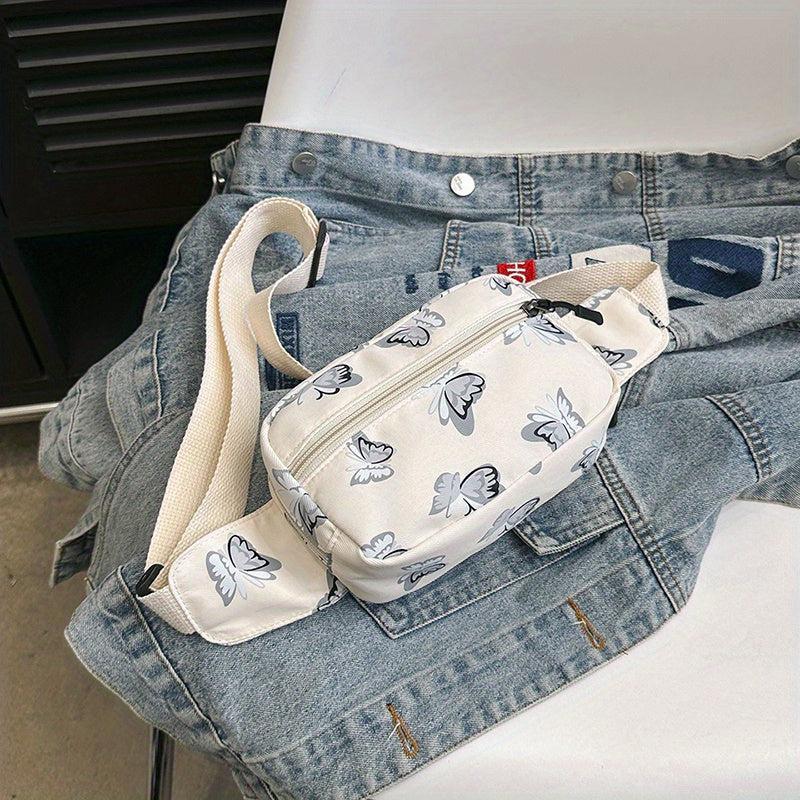 Butterfly Print Durable Chest Bag Nylon Versatile Fanny Pack Zipper