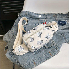 Butterfly Print Durable Chest Bag Nylon Versatile Fanny Pack Zipper