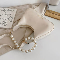 Pearl Decor Crescent Bag PU Underarm Bag Women's Casual Stylish Handbag