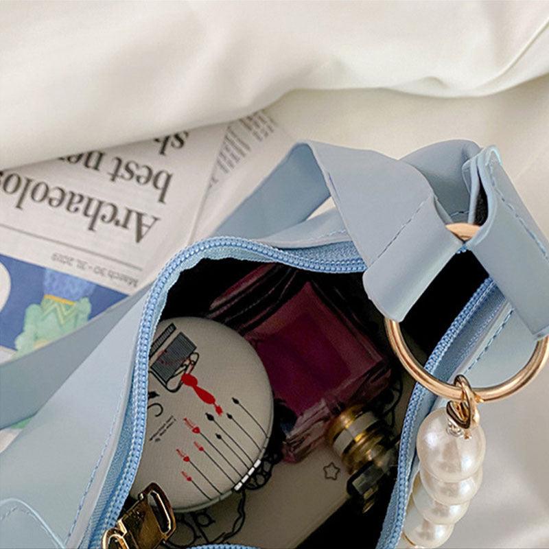 Pearl Decor Crescent Bag PU Underarm Bag Women's Casual Stylish Handbag