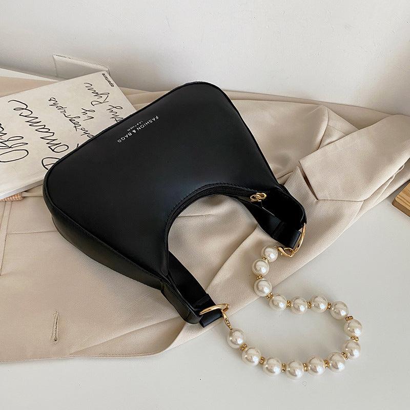 Pearl Decor Crescent Bag PU Underarm Bag Women's Casual Stylish Handbag