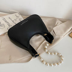 Pearl Decor Crescent Bag PU Underarm Bag Women's Casual Stylish Handbag