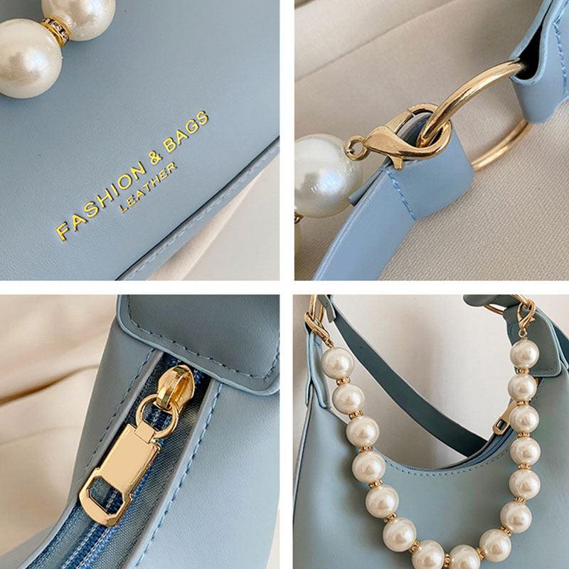 Pearl Decor Crescent Bag PU Underarm Bag Women's Casual Stylish Handbag