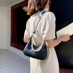 Pearl Decor Crescent Bag PU Underarm Bag Women's Casual Stylish Handbag