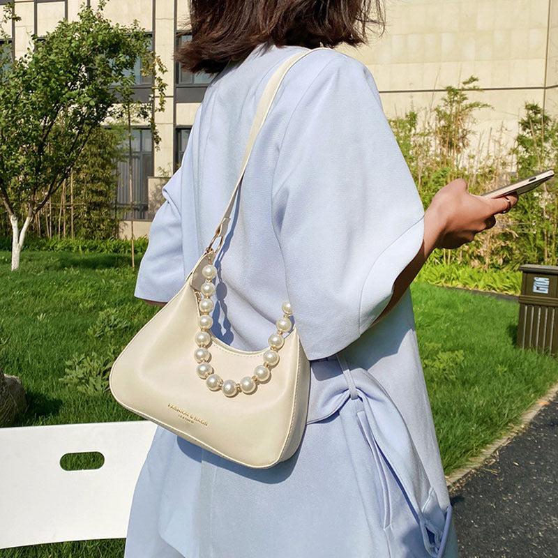 Pearl Decor Crescent Bag PU Underarm Bag Women's Casual Stylish Handbag
