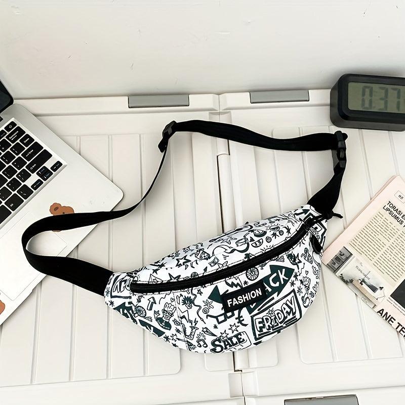 Cartoon Graffiti Print Letter Patch Chest Bag