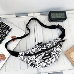 Cartoon Graffiti Print Letter Patch Chest Bag
