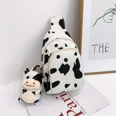 Cow Print Mini Chest Bag with Cow Pendant