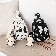 Cow Print Mini Chest Bag with Cow Pendant