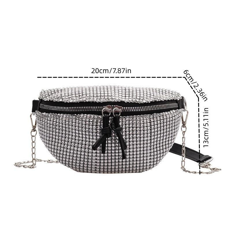 Sparkling Rhinestone Chest Bag with Adjustable Strap