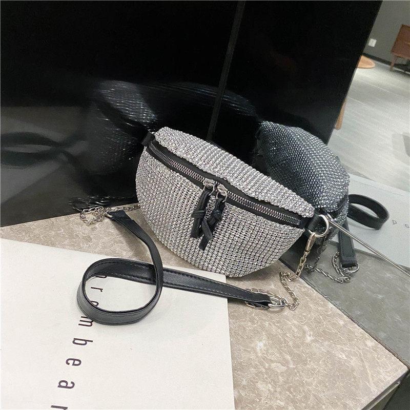 Sparkling Rhinestone Chest Bag with Adjustable Strap