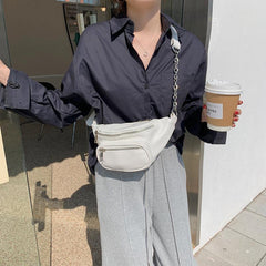 Chain Decor Fanny Pack Women's PU Leather Crossbody Bag