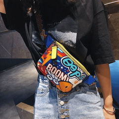 Cartoon Graffiti Pattern Chest Bag Stylish Crossbody Bag Zipper Women's Purse