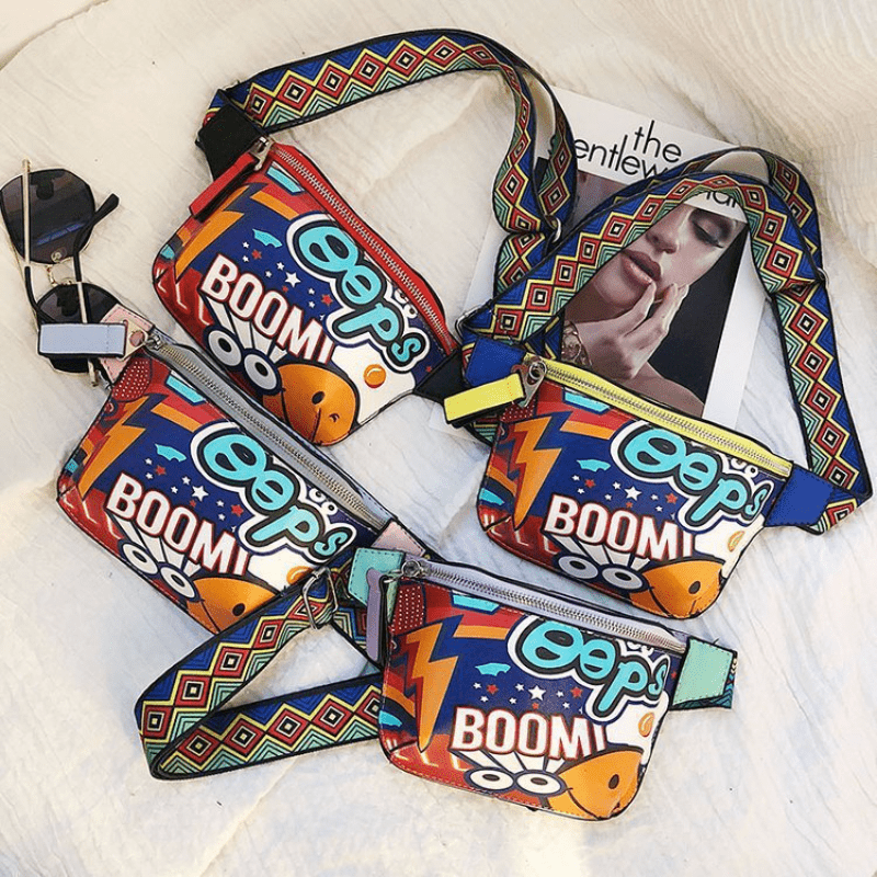 Cartoon Graffiti Pattern Chest Bag Stylish Crossbody Bag Zipper Women's Purse