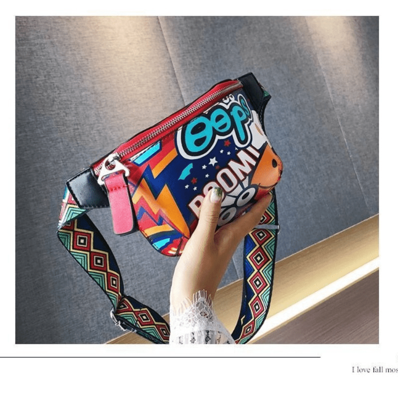 Cartoon Graffiti Pattern Chest Bag Stylish Crossbody Bag Zipper Women's Purse