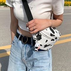 Cow Print Canvas Fanny Pack with Cow Pendant