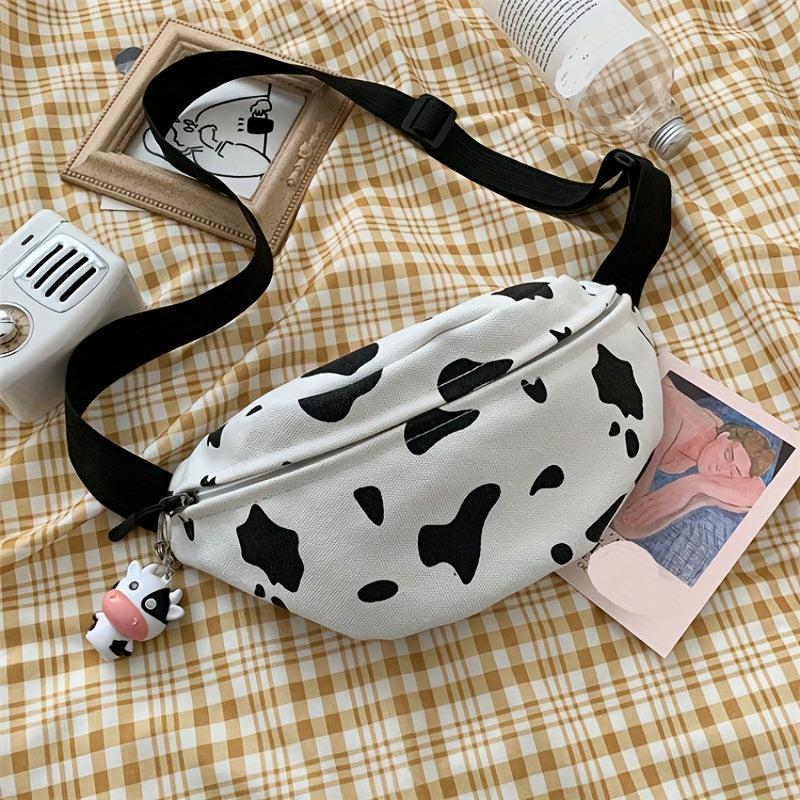 Cow Print Canvas Fanny Pack with Cow Pendant