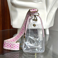 Clear Sling Bag with Geometric Strap Zipper Purse