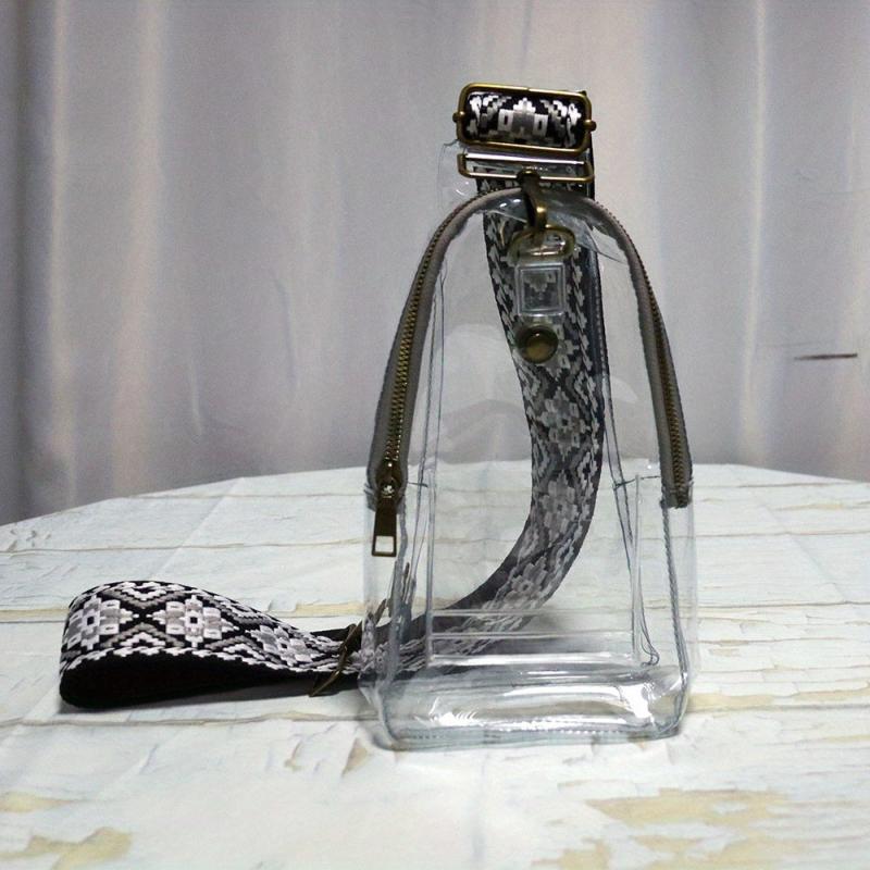 Clear Sling Bag with Geometric Strap Zipper Purse