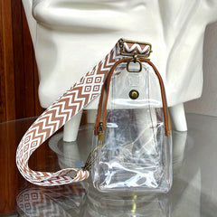 Clear Sling Bag with Geometric Strap Zipper Purse