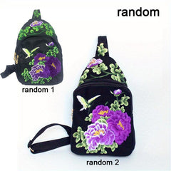 Ethnic Style Canvas Chest Bag Flower Embroidery Sling Bag