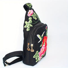 Ethnic Style Canvas Chest Bag Flower Embroidery Sling Bag