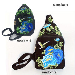 Ethnic Style Canvas Chest Bag Flower Embroidery Sling Bag