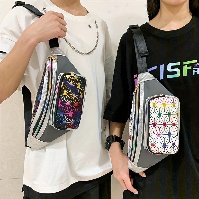 Colorful Geometric Pattern Chest Bag Zipper Crossbody Fanny Pack