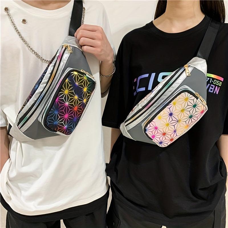 Colorful Geometric Pattern Chest Bag Zipper Crossbody Fanny Pack