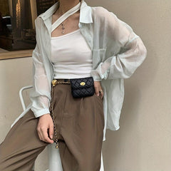 Argyle Quilted Mini Chain Belt Bag for Women